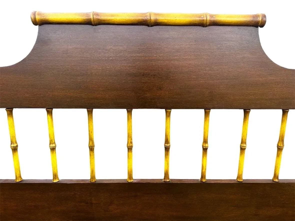 Chinoiserie Solid Teak and Faux Bamboo Queen Size Bedframe - Circa 1940 - Thumbnail 5