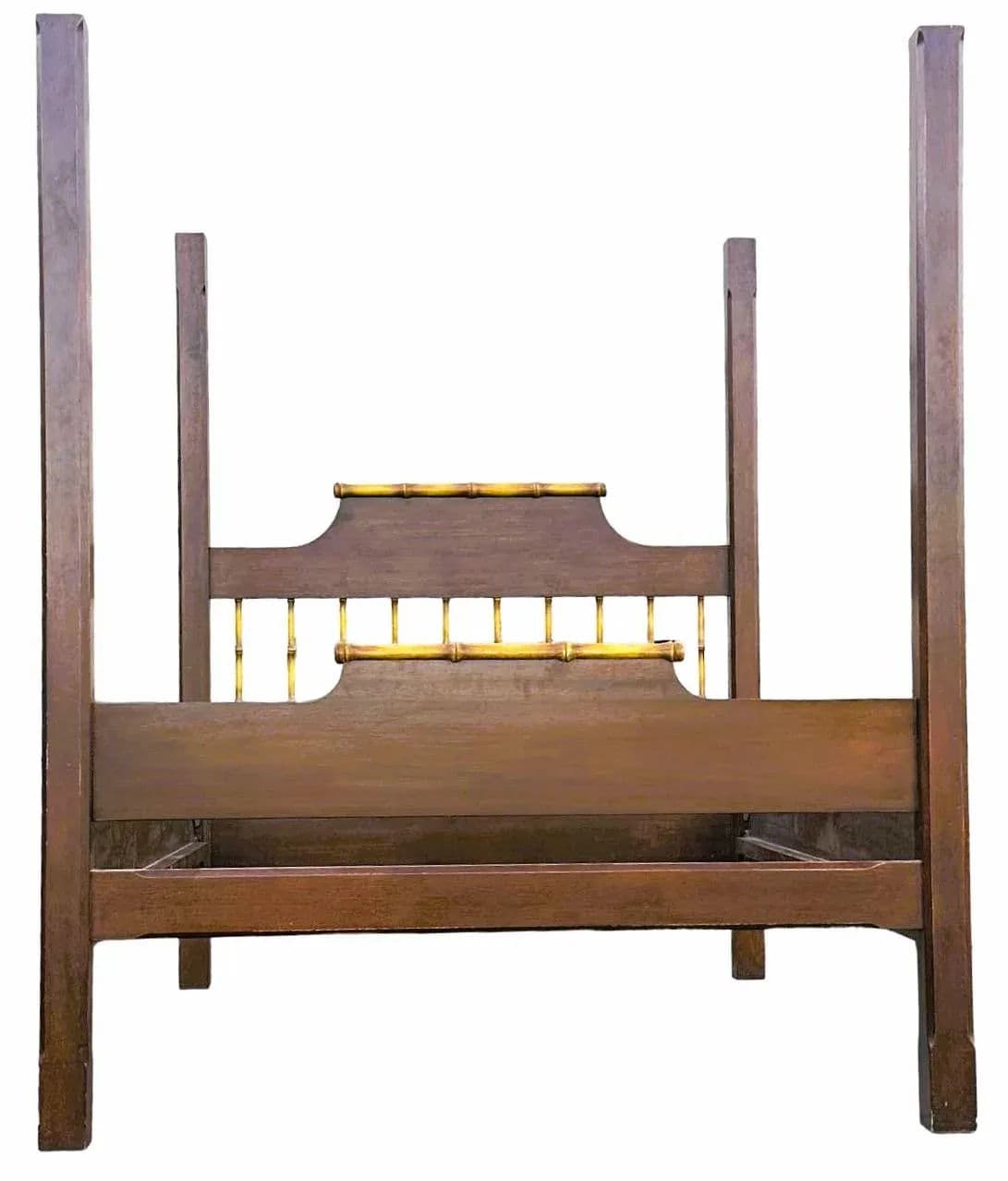 Chinoiserie Solid Teak and Faux Bamboo Queen Size Bedframe - Circa 1940 - Thumbnail 3