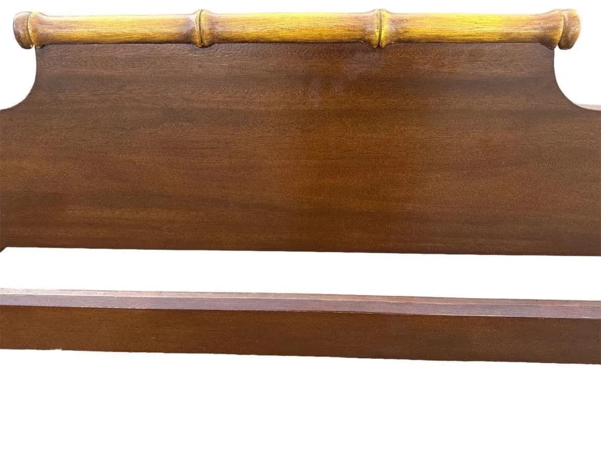 Chinoiserie Solid Teak and Faux Bamboo Queen Size Bedframe - Circa 1940 - Thumbnail 4