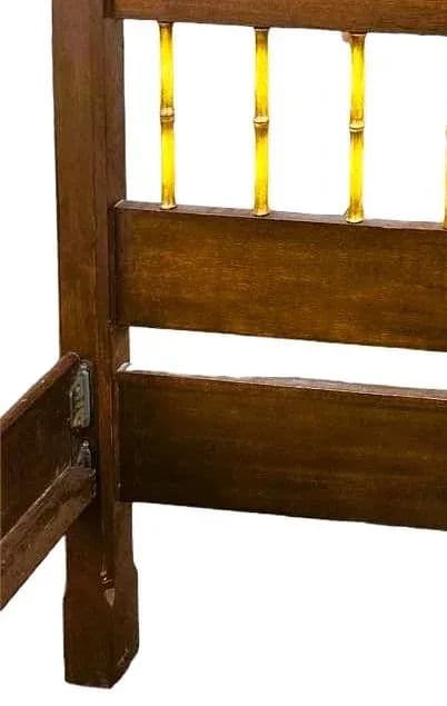 Chinoiserie Solid Teak and Faux Bamboo Queen Size Bedframe - Circa 1940 - Thumbnail 10