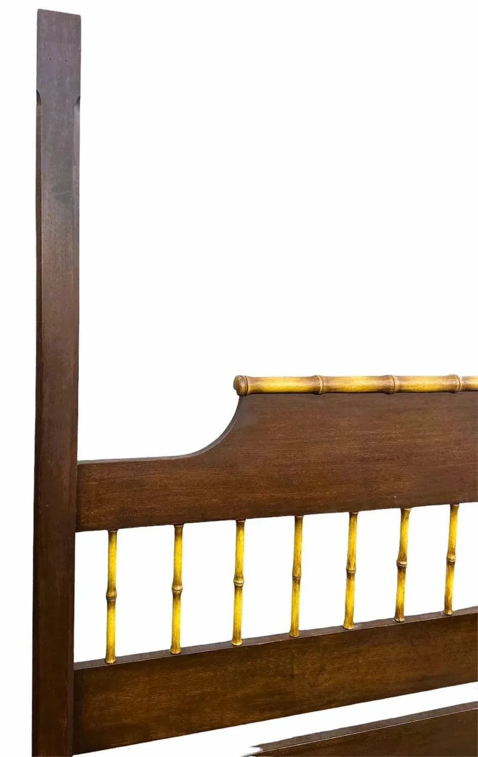 Chinoiserie Solid Teak and Faux Bamboo Queen Size Bedframe - Circa 1940 - Thumbnail 8