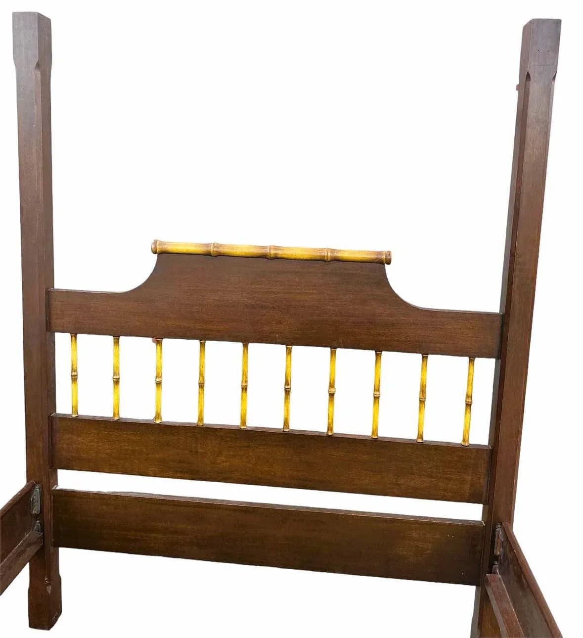 Chinoiserie Solid Teak and Faux Bamboo Queen Size Bedframe - Circa 1940 - Thumbnail 7