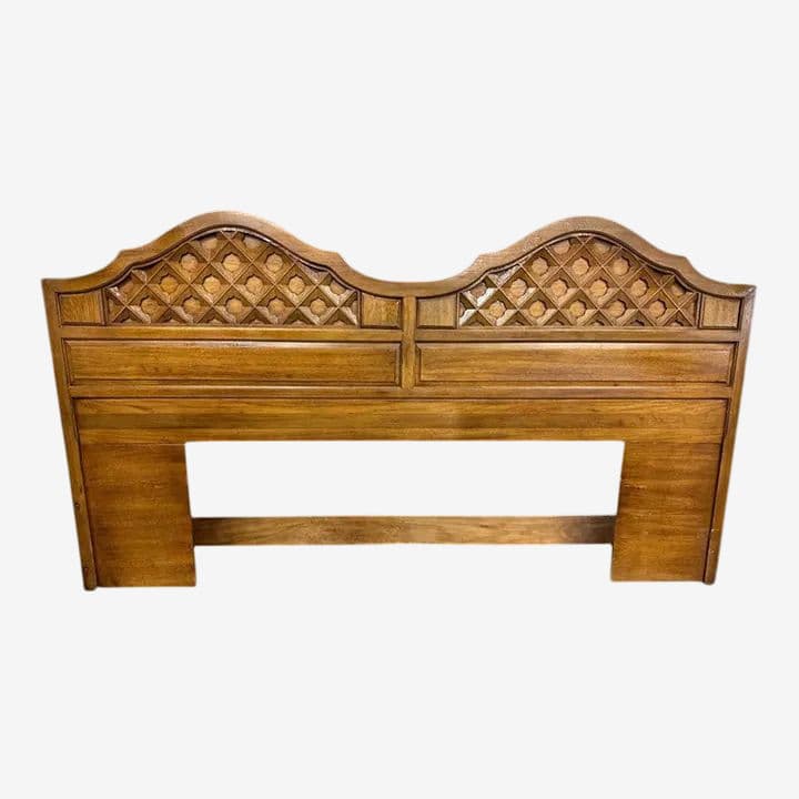 King Size Thomasville Spanish Revival Pecan Wood Headboard Made in 1964 - Image 1
