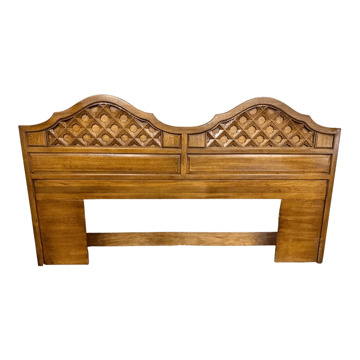 King Size Thomasville Spanish Revival Pecan Wood Headboard Made in 1964 - Thumbnail 2