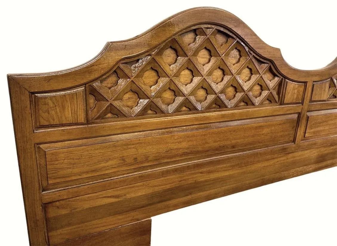 King Size Thomasville Spanish Revival Pecan Wood Headboard Made in 1964 - Thumbnail 3