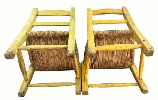 Vintage Mexican Doll's Chairs - Hand Painted With Rush Seats - Mid 20th Century - Thumbnail 4