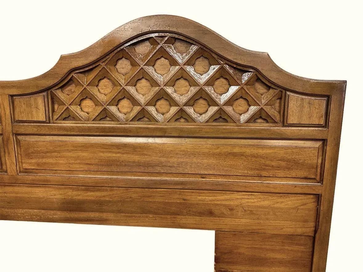 King Size Thomasville Spanish Revival Pecan Wood Headboard Made in 1964 - Thumbnail 4