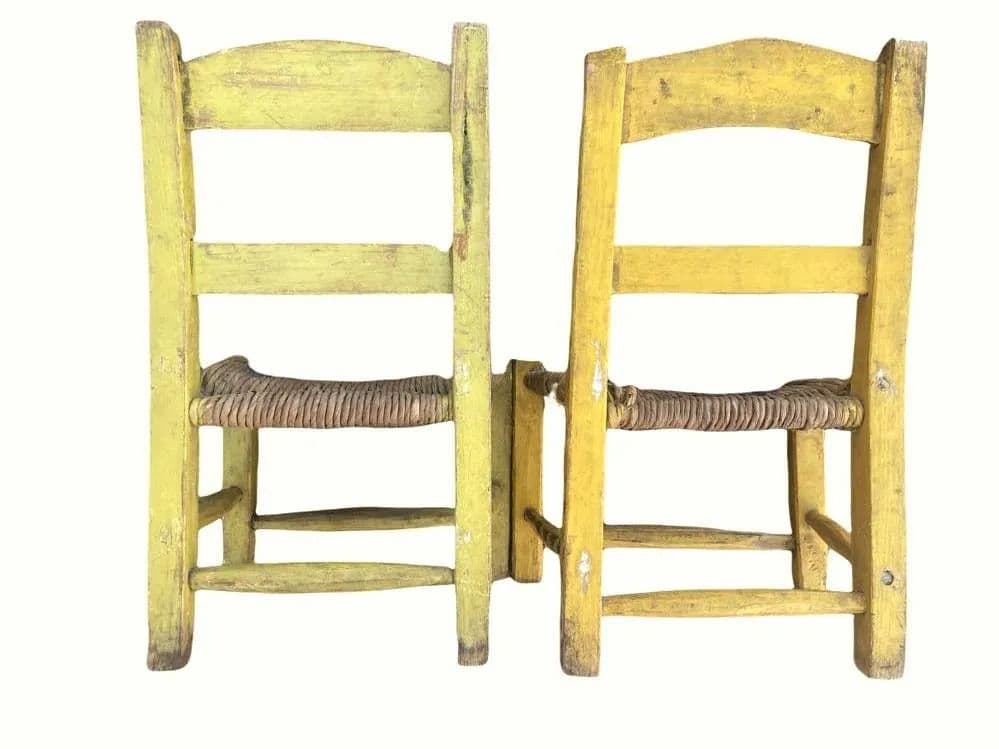 Vintage Mexican Doll's Chairs - Hand Painted With Rush Seats - Mid 20th Century - Thumbnail 3