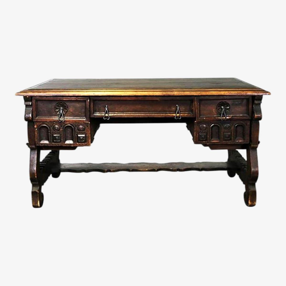 Heavily Carved Artes De México Internacionales Hacienda Style Desk - Vintage 1960s - Image 1