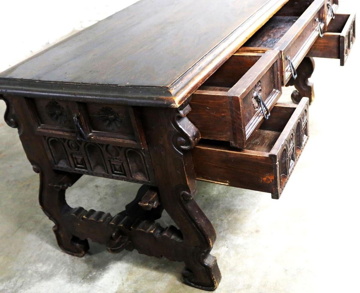 Heavily Carved Artes De México Internacionales Hacienda Style Desk - Vintage 1960s - Thumbnail 7