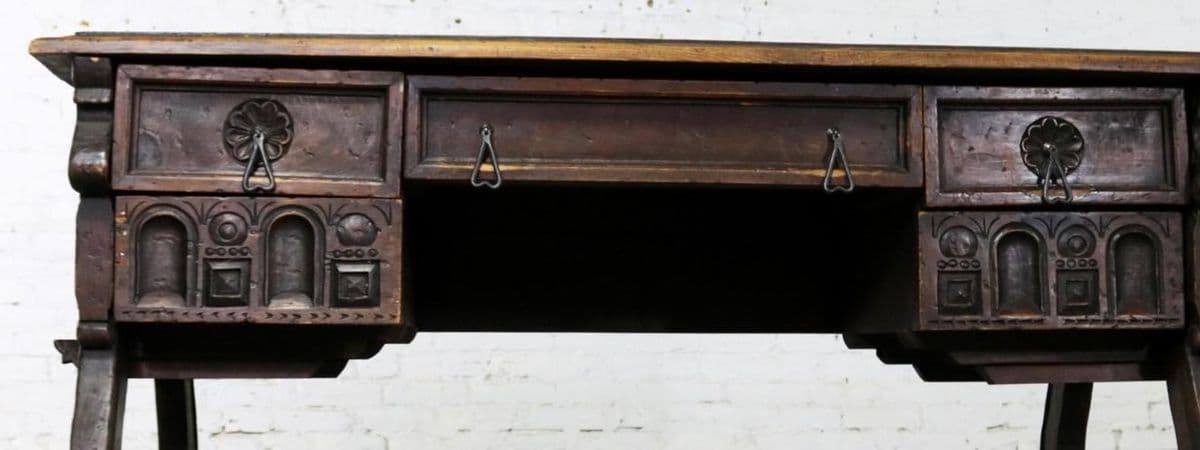 Heavily Carved Artes De México Internacionales Hacienda Style Desk - Vintage 1960s - Thumbnail 9