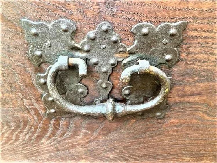 18th Century European Large Oak Immigrant Trunk - Signed and Dated 1793 - Thumbnail 7