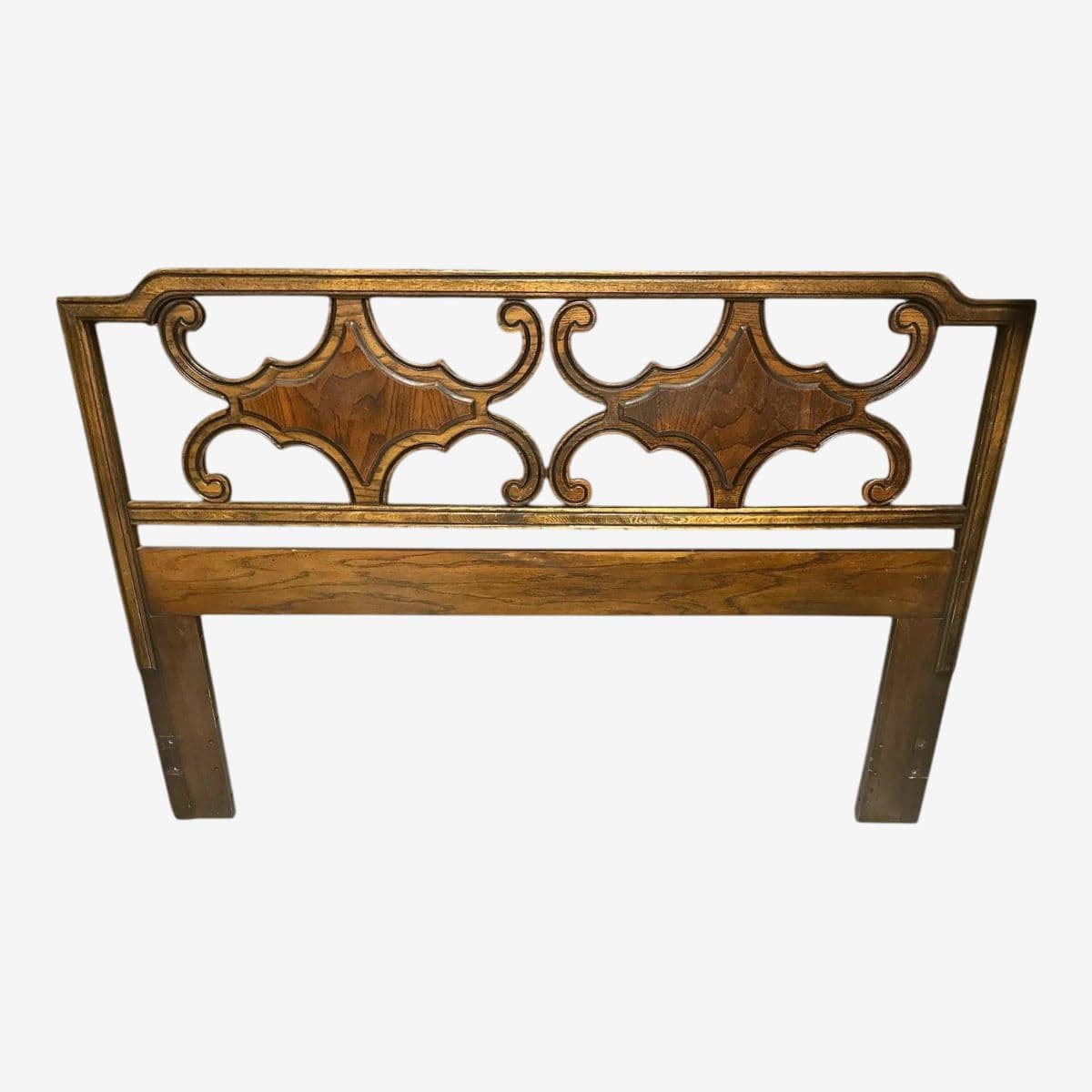 Spanish Revival Queen Size Solid Oak Headboard - Circa 1960s - Image 1