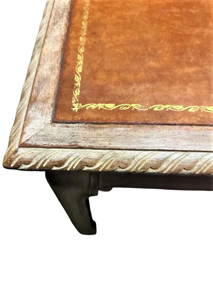 Baker Furniture Company Tooled Leather and Cerused Oak Cocktail Table - Rare Find From the 1940s - Thumbnail 3