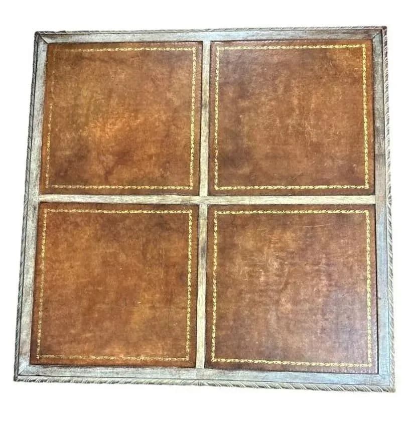 Baker Furniture Company Tooled Leather and Cerused Oak Cocktail Table - Rare Find From the 1940s - Thumbnail 6