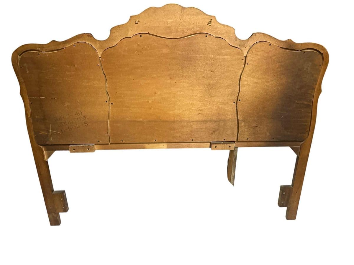 Queen Size French Provincial Louis XV Style Walnut, Burlwood and Caning Headboard - Vintage 1960s - Thumbnail 5