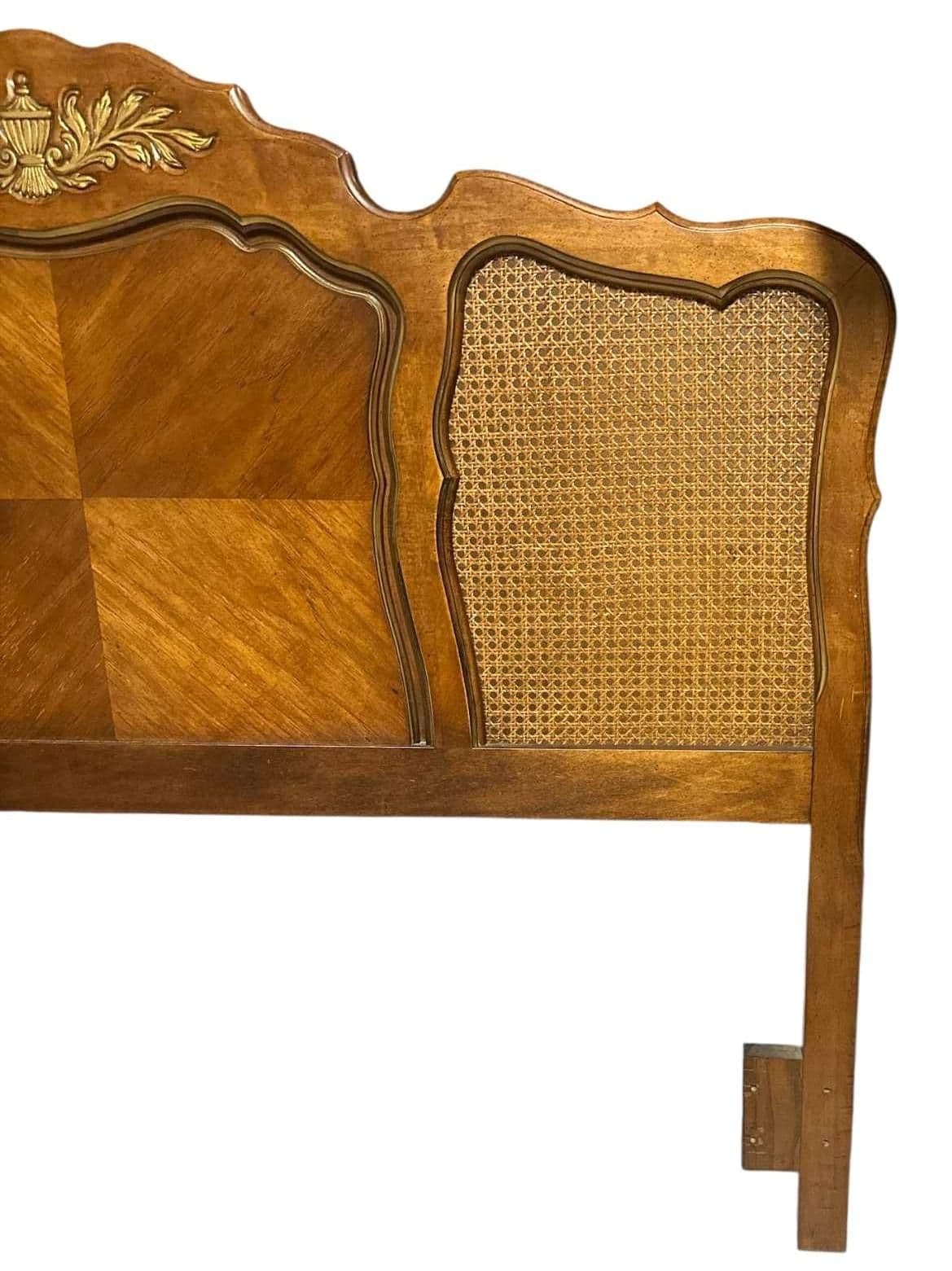 Queen Size French Provincial Louis XV Style Walnut, Burlwood and Caning Headboard - Vintage 1960s - Thumbnail 3