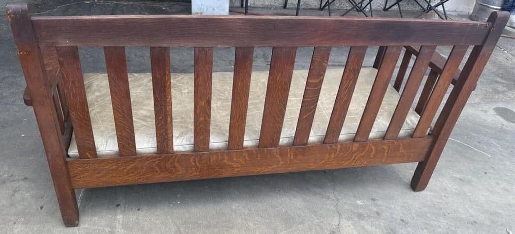 Antique Stickley Brothers Grand Rapids Mission Oak Settee With New Pullup Leather Seat Upholstery - Circa 1900 - Thumbnail 8