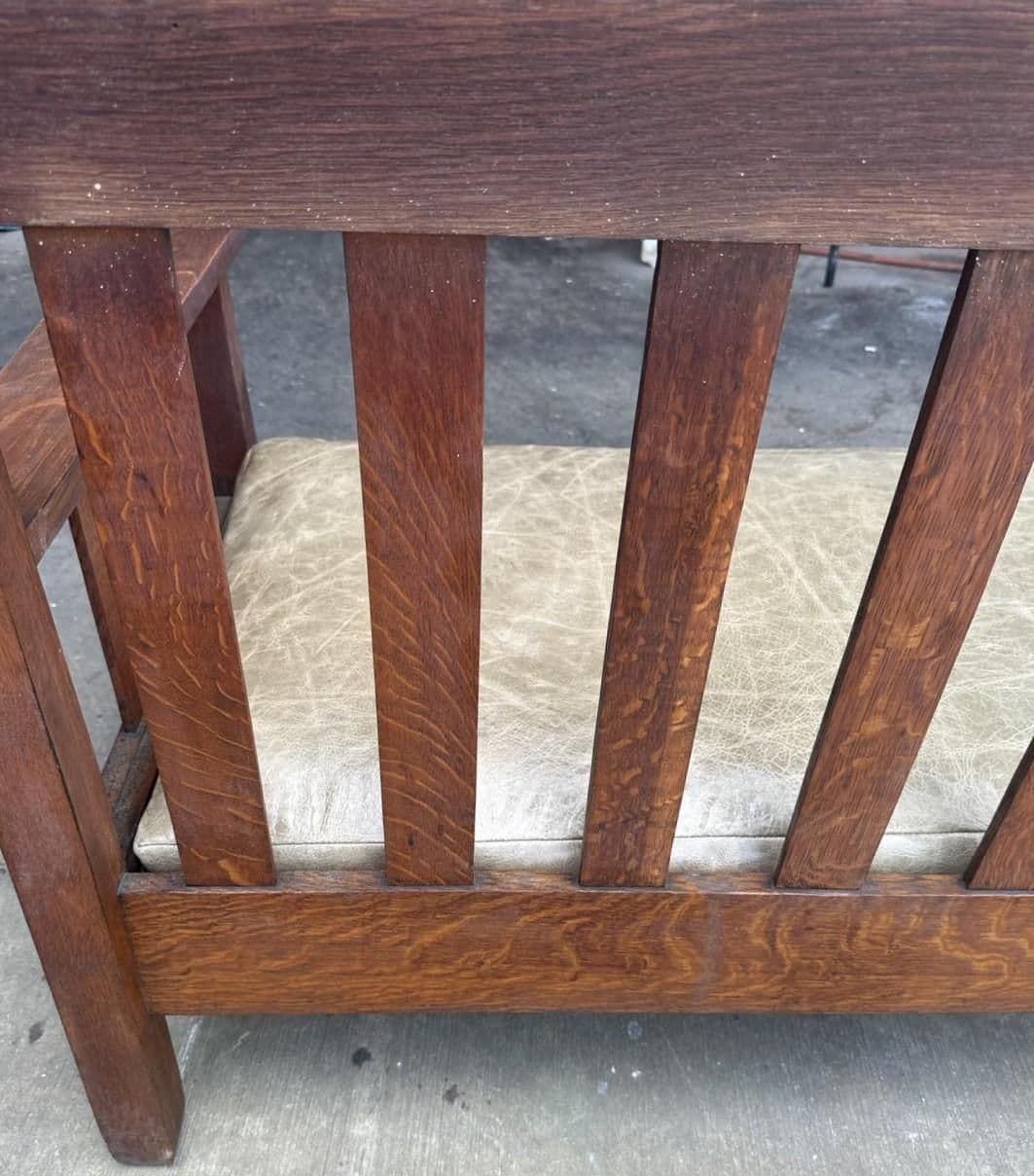 Antique Stickley Brothers Grand Rapids Mission Oak Settee With New Pullup Leather Seat Upholstery - Circa 1900 - Thumbnail 9