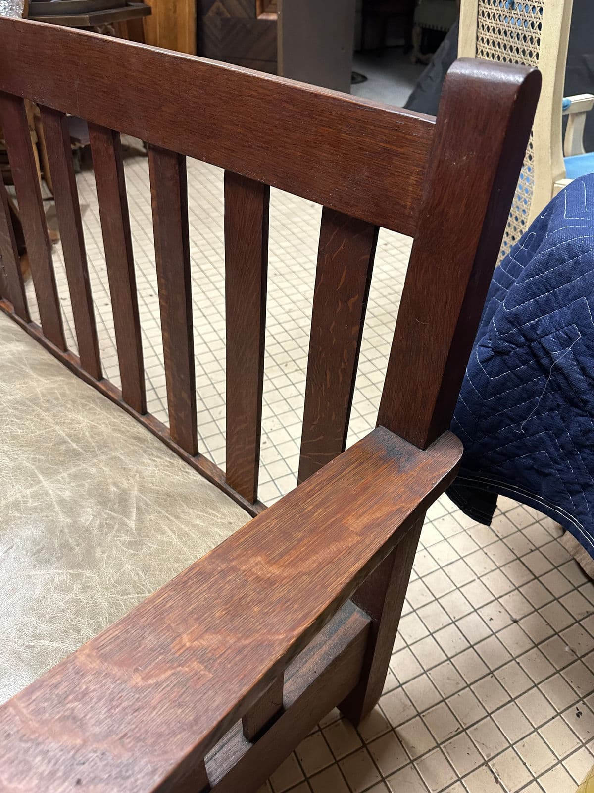 Antique Stickley Brothers Grand Rapids Mission Oak Settee With New Pullup Leather Seat Upholstery - Circa 1900 - Thumbnail 10