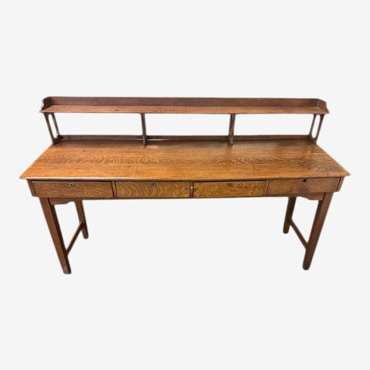 Monumental Antique Arts and Crafts Quarter Sawn Oak Railroad Ticket Counter 8 Feet Wide and 5 Feet Tall - Circa 1900 - Image 1