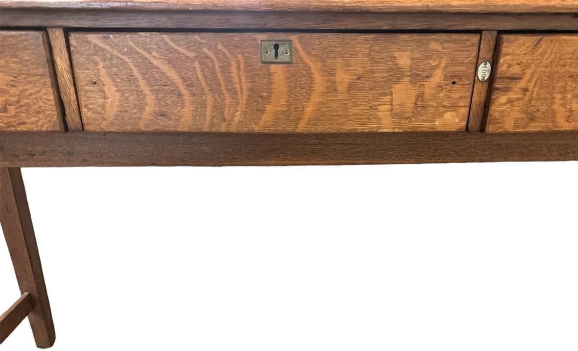 Monumental Antique Arts and Crafts Quarter Sawn Oak Railroad Ticket Counter 8 Feet Wide and 5 Feet Tall - Circa 1900 - Thumbnail 6