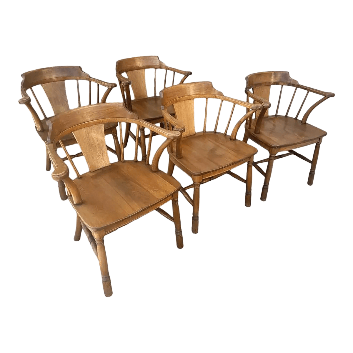 Antique Stickley Brothers Grand Rapids Solid Walnut Pub Style Dining Chairs - Set of 5 - Thumbnail 2