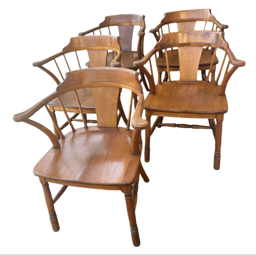 Antique Stickley Brothers Grand Rapids Solid Walnut Pub Style Dining Chairs - Set of 5 - Thumbnail 8