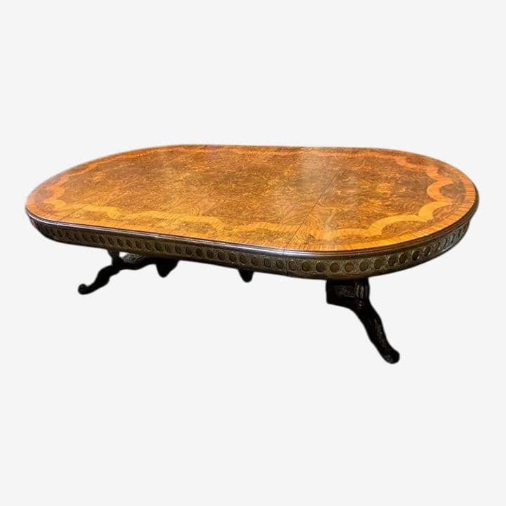 Monumental 19th Century Antique French Empire Dining Table in Burlwood, Satinwood and Mahogany - Image 1