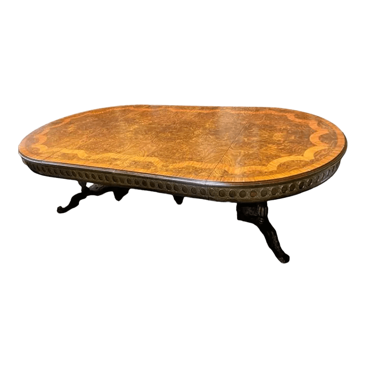 Monumental 19th Century Antique French Empire Dining Table in Burlwood, Satinwood and Mahogany - Thumbnail 2