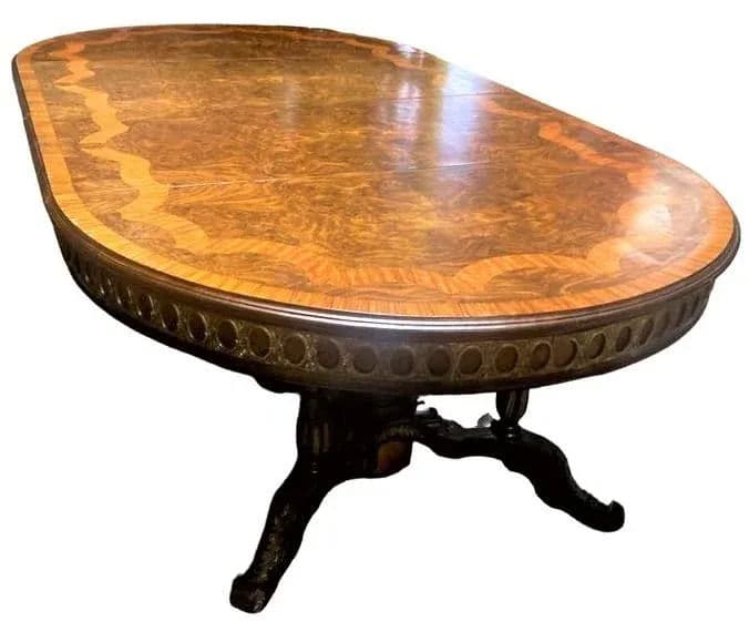Monumental 19th Century Antique French Empire Dining Table in Burlwood, Satinwood and Mahogany - Thumbnail 6
