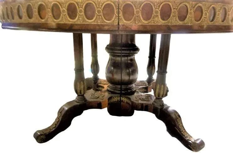 Monumental 19th Century Antique French Empire Dining Table in Burlwood, Satinwood and Mahogany - Thumbnail 12