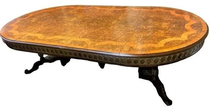 Monumental 19th Century Antique French Empire Dining Table in Burlwood, Satinwood and Mahogany - Thumbnail 13