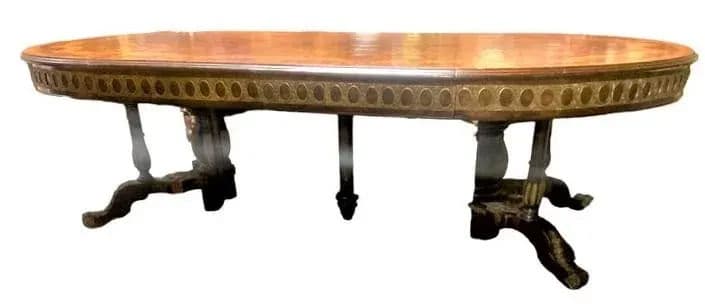 Monumental 19th Century Antique French Empire Dining Table in Burlwood, Satinwood and Mahogany - Thumbnail 11
