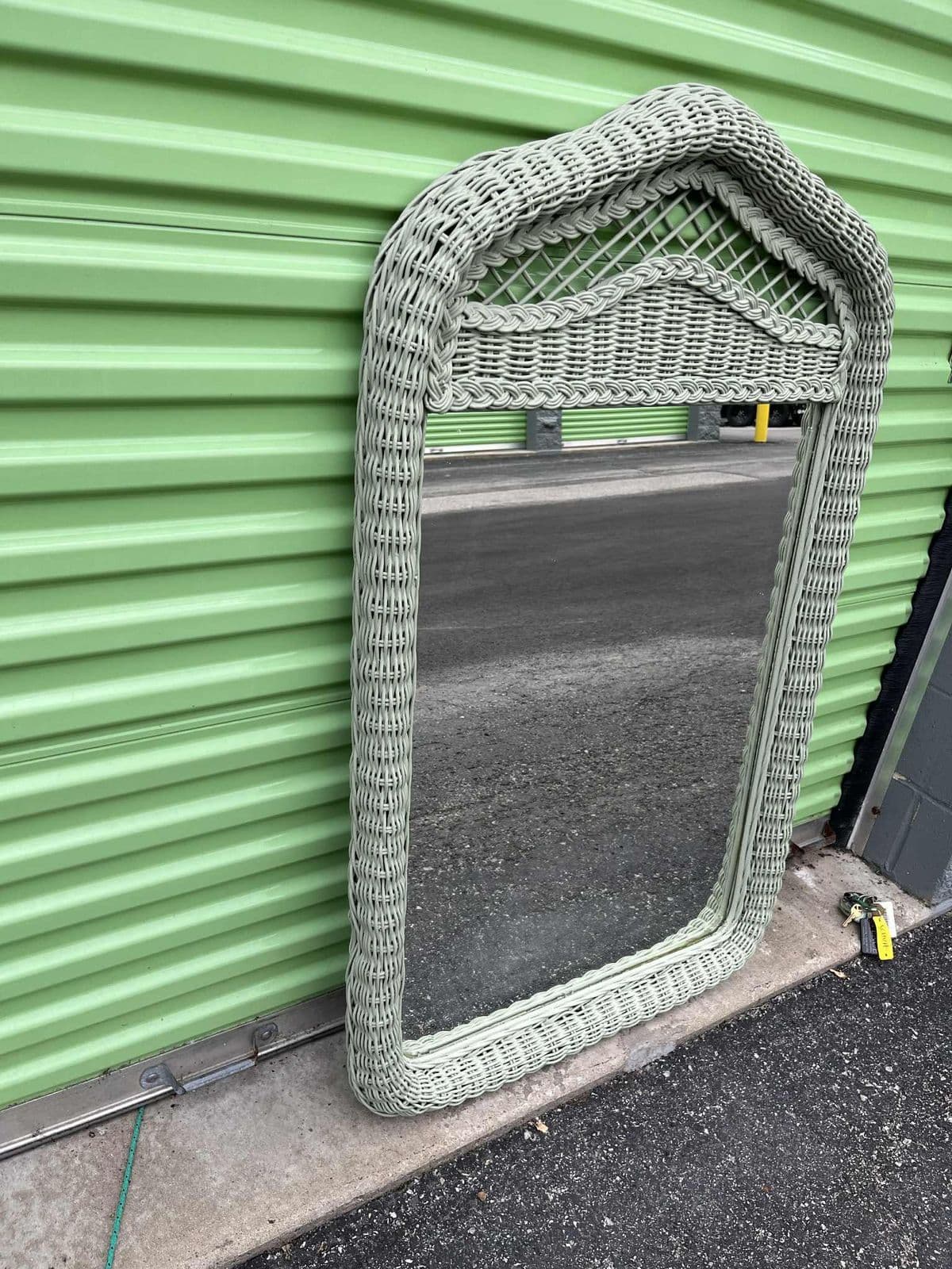 Henry Link Lexington Coastal Wicker Dresser and Mirror Set Circa 1980s - Newly Painted in Sage - Thumbnail 6