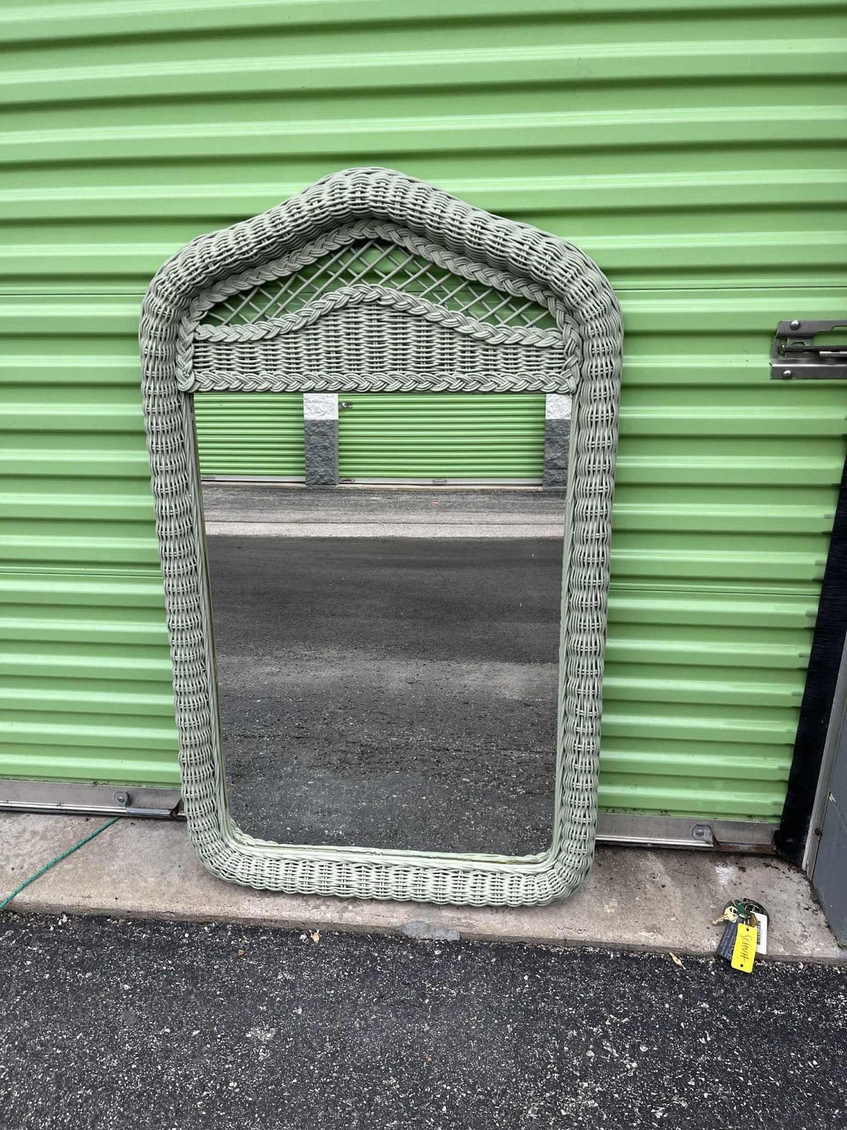 Henry Link Lexington Coastal Wicker Dresser and Mirror Set Circa 1980s - Newly Painted in Sage - Thumbnail 7