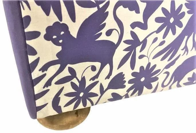 Otomi Print and Velvet Upholstery on Large Mid 20th Century Vintage Hollywood Regency Tuxedo Sofa - Thumbnail 6