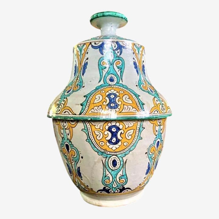 Mid 20th Century Large Fez Ceramic Lidded Jar From Morocco - Image 1