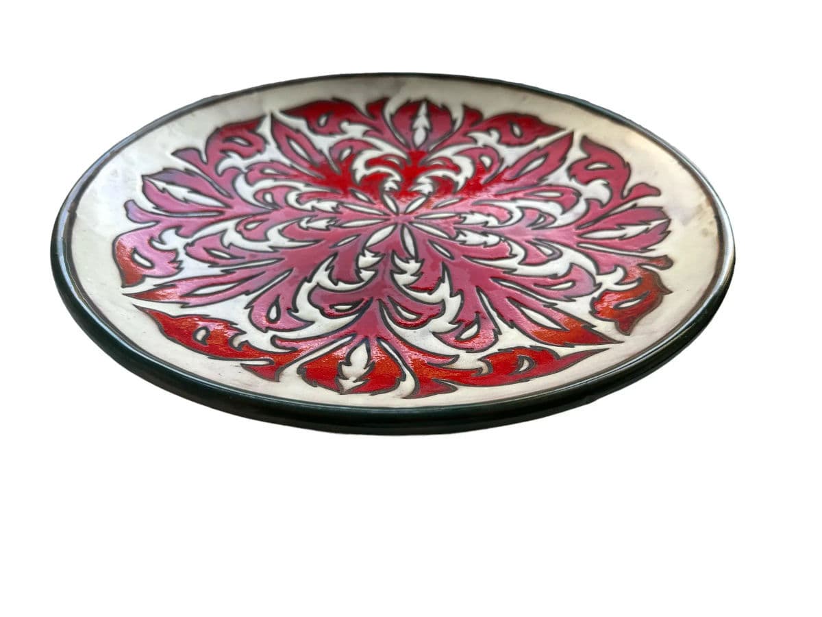 Crimson Acanthus Design Spanish 13.75” Ceramic Plate — Mid 20th Century - Thumbnail 5