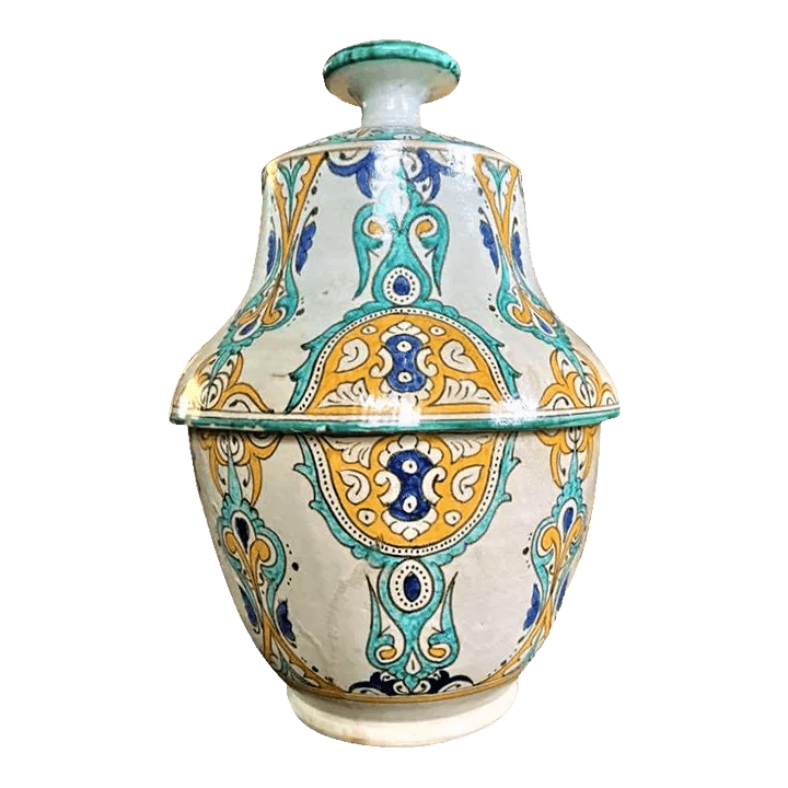 Mid 20th Century Large Fez Ceramic Lidded Jar From Morocco - Thumbnail 2