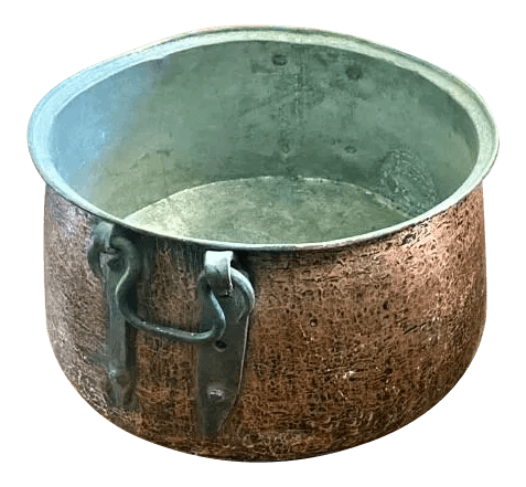 Large Antique Hammered Copper Cauldron With Hand Wrought Iron Handles - Thumbnail 11