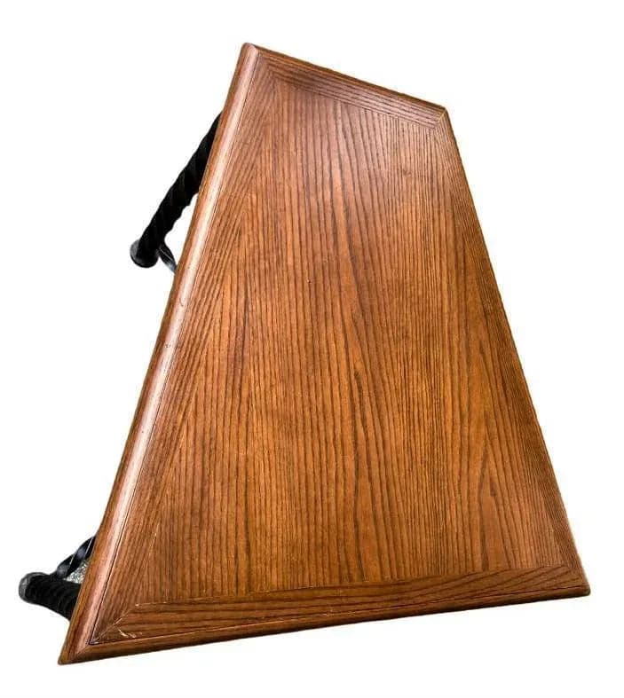 Mid 20th Century Trapezoid Oak and Wrought Iron Side Table - Thumbnail 5