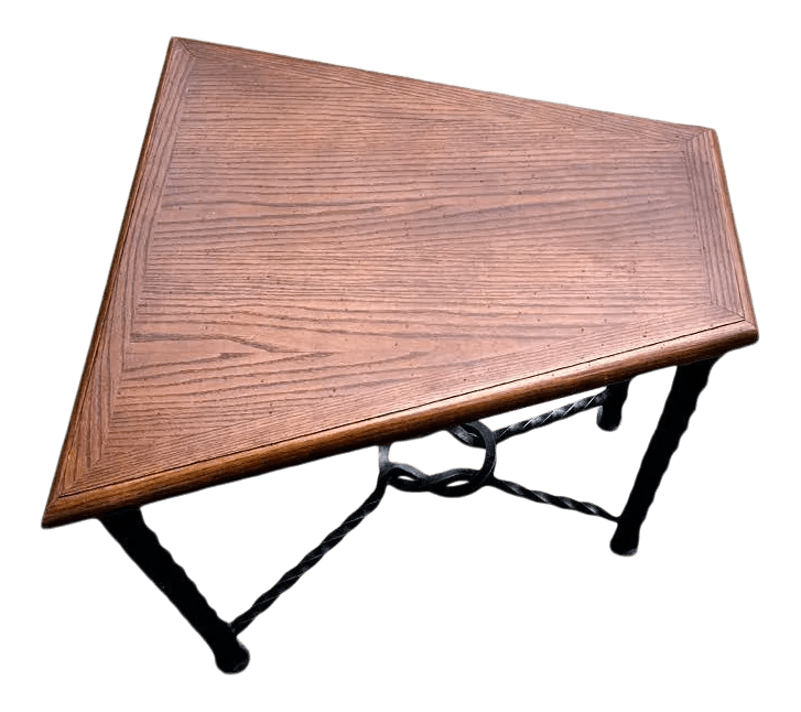 Mid 20th Century Trapezoid Oak and Wrought Iron Side Table - Thumbnail 8
