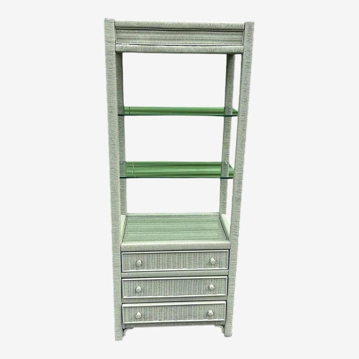 Henry Link Lexington Coastal Wicker Étagère 1980s - Newly Painted in Sage - Image 1