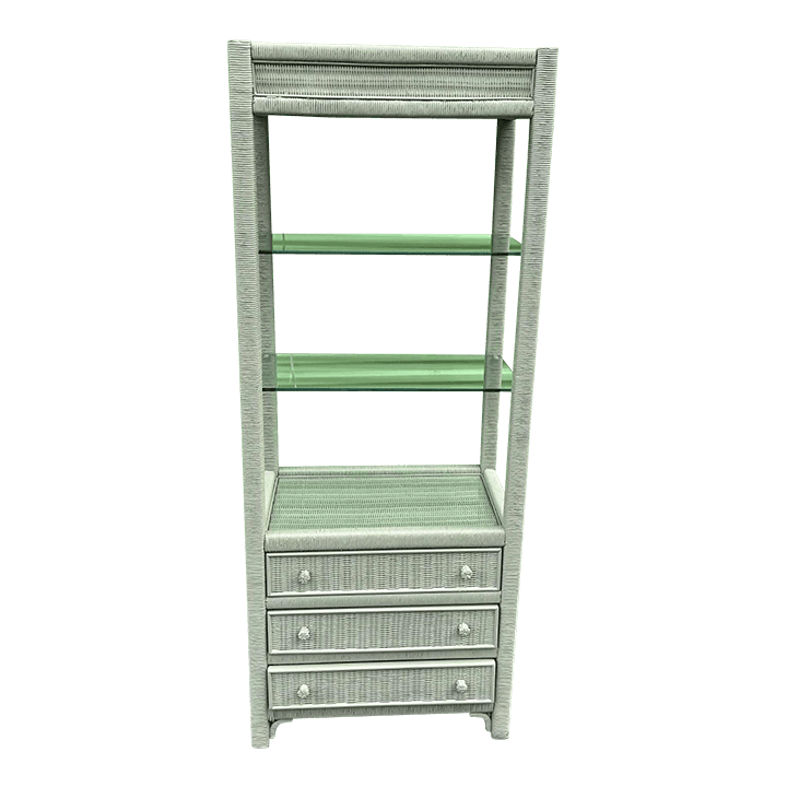 Henry Link Lexington Coastal Wicker Étagère 1980s - Newly Painted in Sage - Thumbnail 2