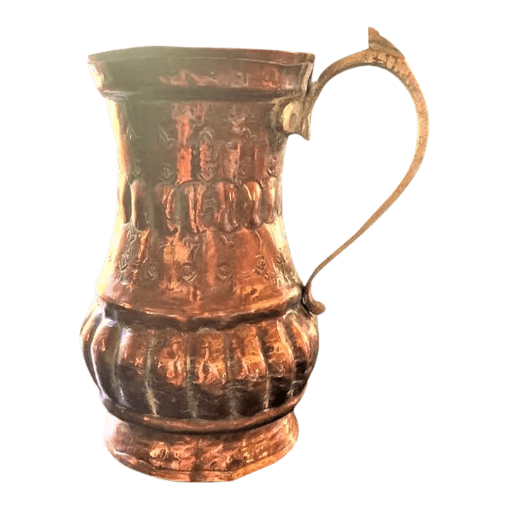 Middle Eastern Hammered & Incised Copper Pitcher - Made in Egypt Mid 20th Century - Thumbnail 2