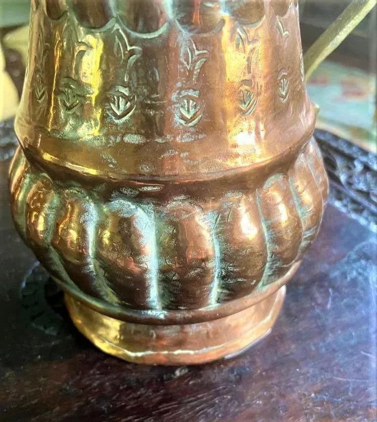 Middle Eastern Hammered & Incised Copper Pitcher - Made in Egypt Mid 20th Century - Thumbnail 4