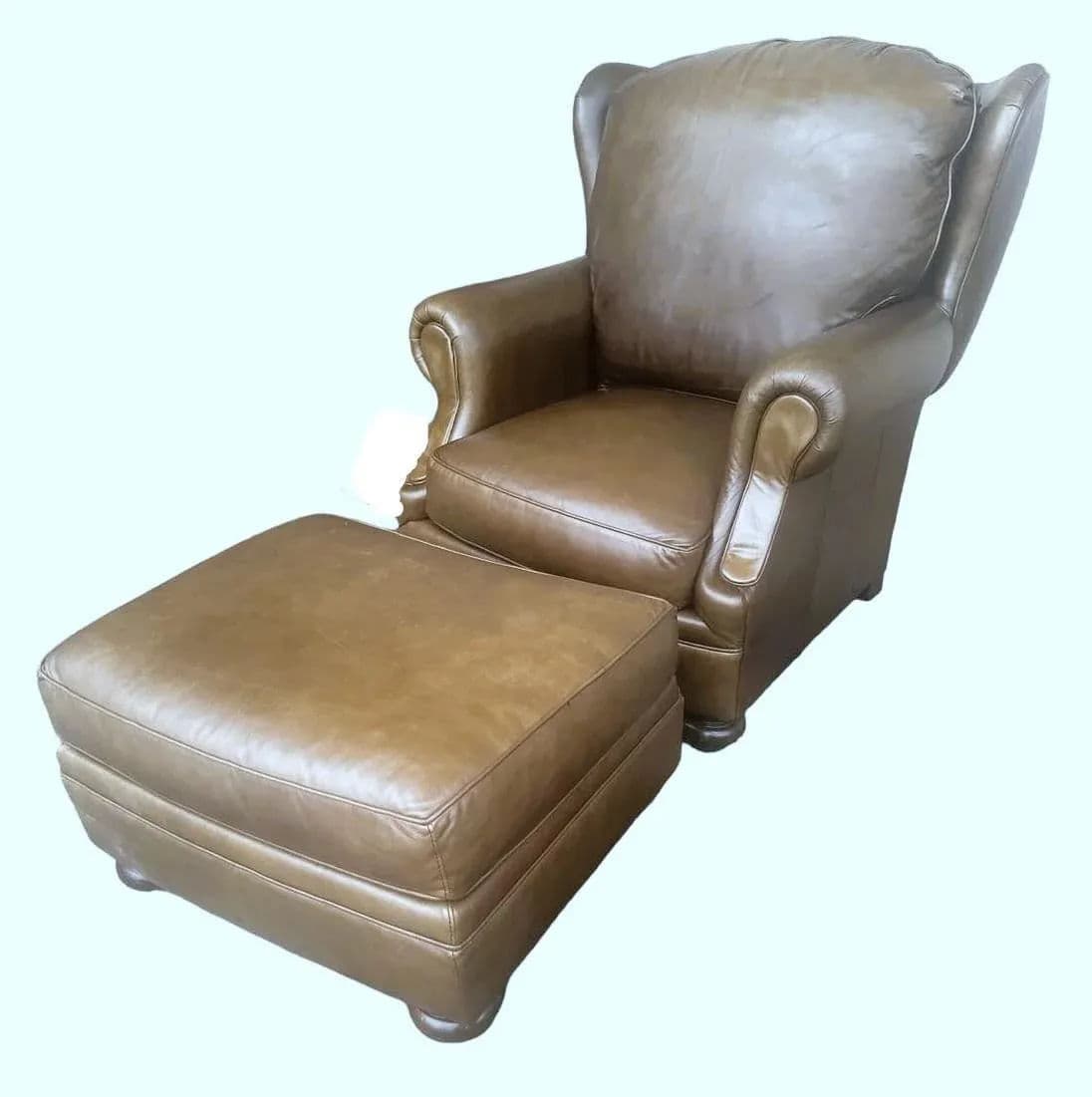 Early 21st Century Stickley Leather Wing Chair and Ottoman Set - Thumbnail 3