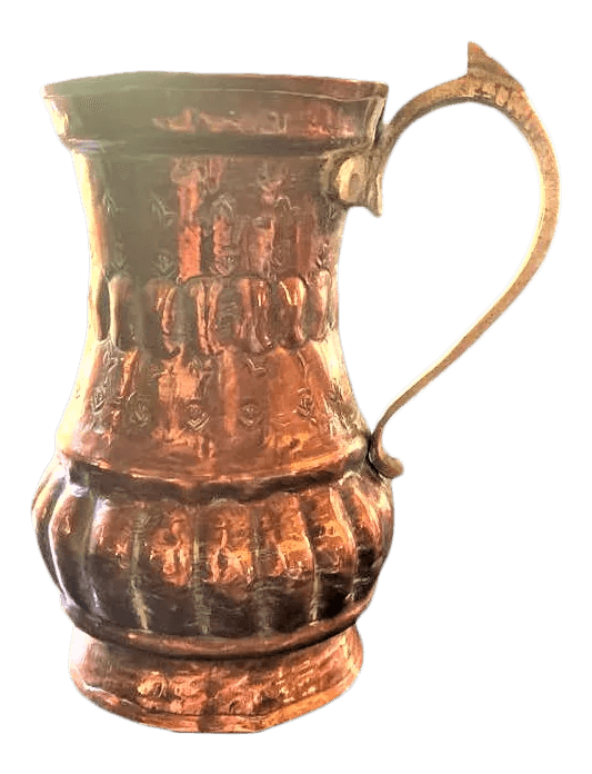 Middle Eastern Hammered & Incised Copper Pitcher - Made in Egypt Mid 20th Century - Thumbnail 11