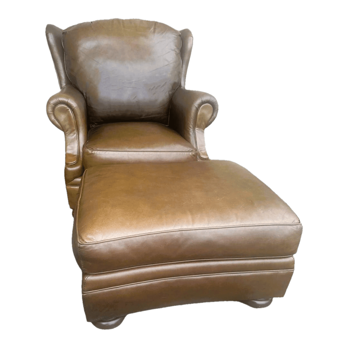 Early 21st Century Stickley Leather Wing Chair and Ottoman Set - Thumbnail 2